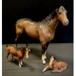 Beswick horses including large race horse, brown gloss, 31cm high, swish tail horse, brown gloss,