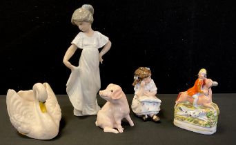 Ceramics - Royal Doulton figure Storytime, Hn 3695; Nao figure, John Beswick Pig, etc, (5).