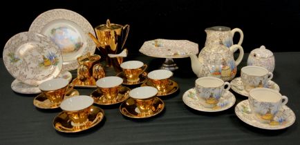 A 1960’s Bavaria gold coffee set for six including six coffee cups and saucers, etc; Crinoline