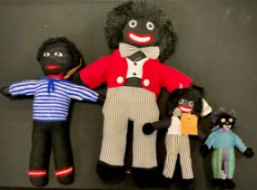 A Merrythought stuffed golly, stripped trousers, 25cm high; others Posh Golly, Embrace etc (4)