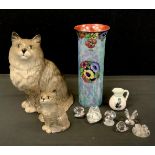 A Beswick model seated cat, another smaller, Regal ware cylinder vase, Swarovski crystal