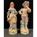 A pair of 19th century continental bisque porcelain figures, as Dandy Swordsman and companion,