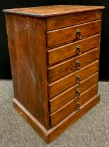 A pine table-top collector’s chest / cabinet, six shallow drawers, 60.5cm high x 43.5cm wide x 34.