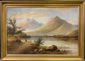 Victorian school, Lone figure by the Loch, oil on canvas, unsigned, 41cm x 61cm.