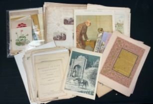 A folio of Victorian scrapbook pages, engravings, and lithographs - Le Blond, Baxter, etc, mostly