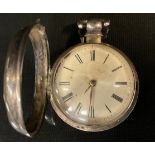 A George IV silver pair cased pocket watch, by Josh Slack, Ipstones [Staffordshire], 4.5cm cream