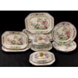 A Copeland Spode ‘ Spode’s Peacock’ pattern dinner ware including three graduated meat dishes, three