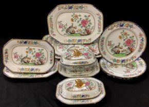 A Copeland Spode ‘ Spode’s Peacock’ pattern dinner ware including three graduated meat dishes, three