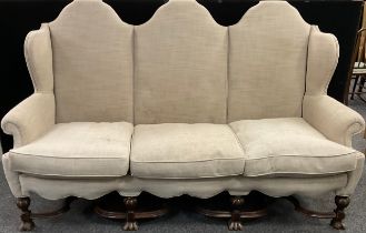 An 18th century style Country House Wing-back three seat armchair sofa, 123cm high x 208cm wide x