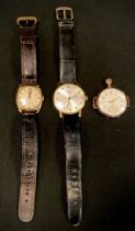 Watches - a Rotary 9ct gold cased trench watch, cream dial, black and red Arabic numerals,