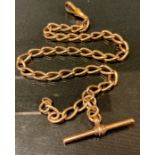 A 9ct rose gold twist link Albert chain, T bar, rolled gold loop terminal, stamped 9 375, 22.2g