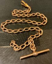 A 9ct rose gold twist link Albert chain, T bar, rolled gold loop terminal, stamped 9 375, 22.2g