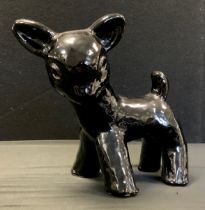 A large Bourne Denby Danesby Ware lamb, in black gloss glaze, 27.5cm high, unmarked, c.1930.