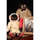 Folk Art - an early 20th century stuffed cloth black doll, the fabric head applied with black boot