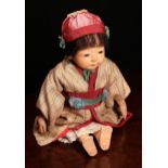 A Japanese gofun Ichimatsu traditional play doll, the gofun head head with inset fixed eyes and