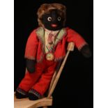 Folk Art - an early 20th century stuffed cloth black doll, the black 'mohair' type face with black