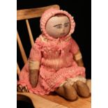 Folk Art, Guernsey Interest - a rare late 19th or early 20th century Guernsey 'Cobo' doll, the naïve