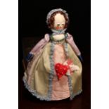 A reproduction 'Queen Anne' style carved and painted wooden artist doll, the carved and painted head