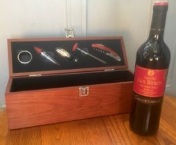 Wines and Spirits - a wine set gift box with collar, stopper, pourer, thermometer and waiter’s