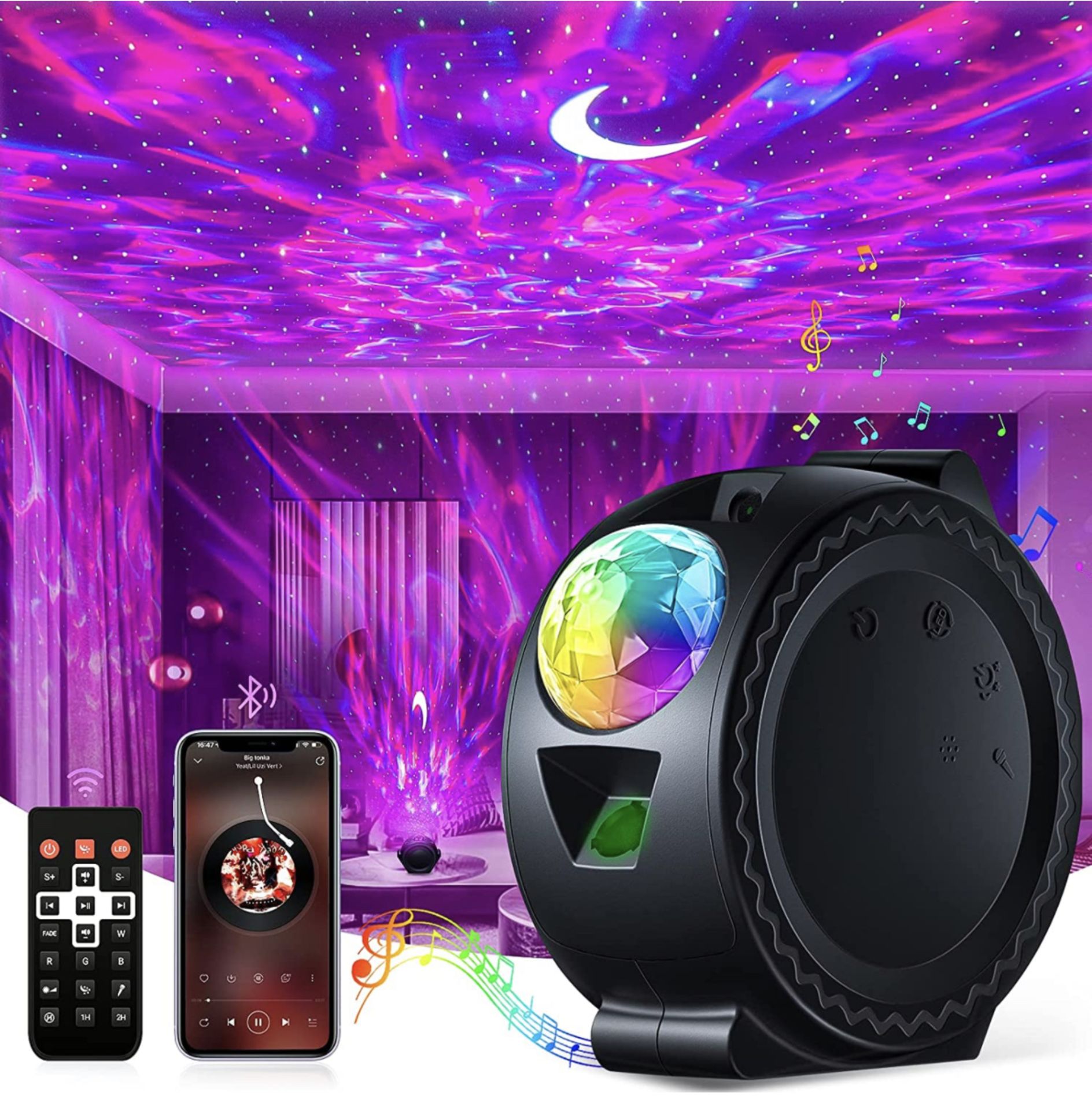 Star Projector Night Light Nebula Starlight Remote Control Bluetooth Ocean Wave Projector