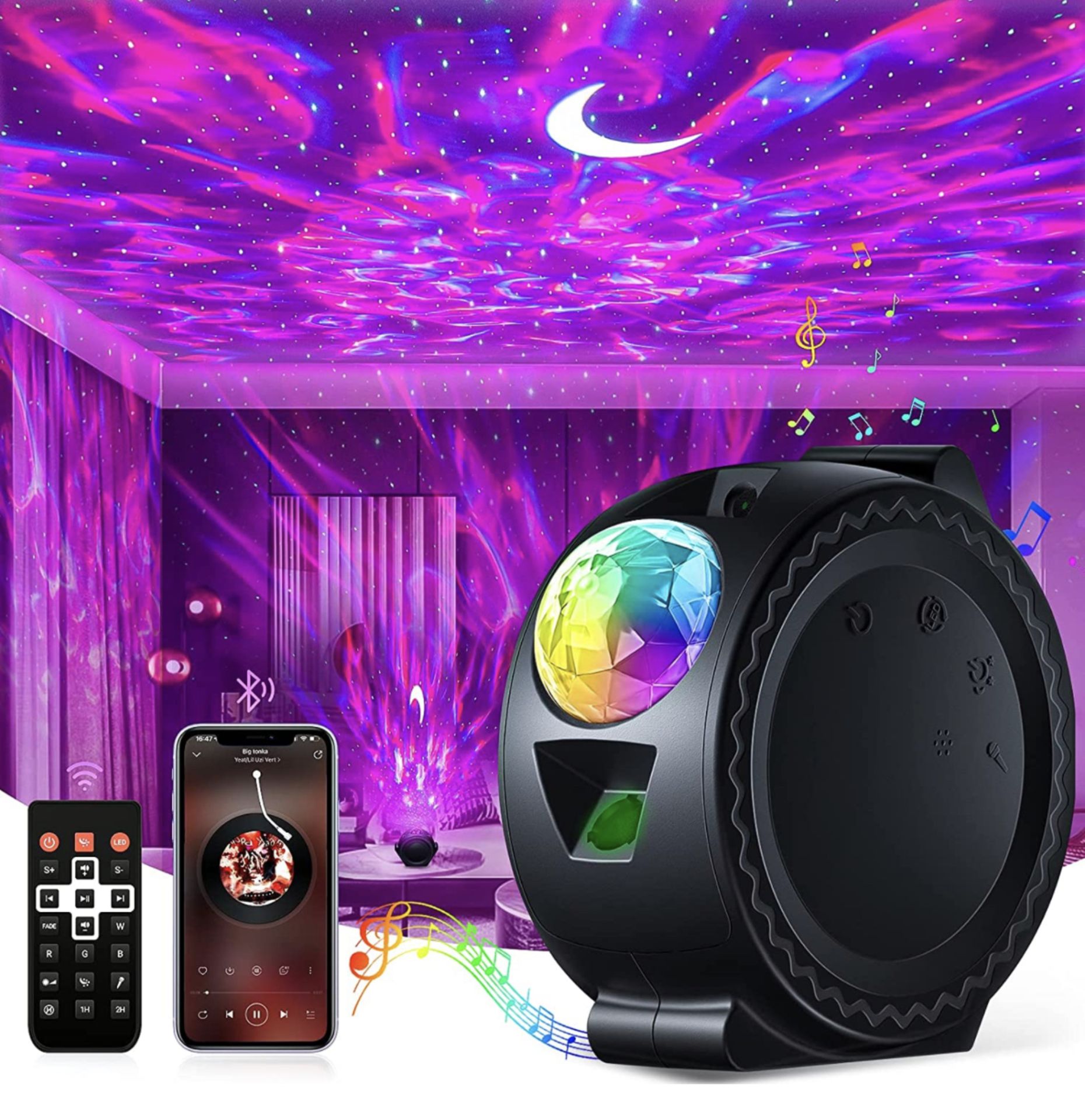 Star Projector Night Light Nebula Starlight Remote Control Bluetooth Ocean Wave Projector