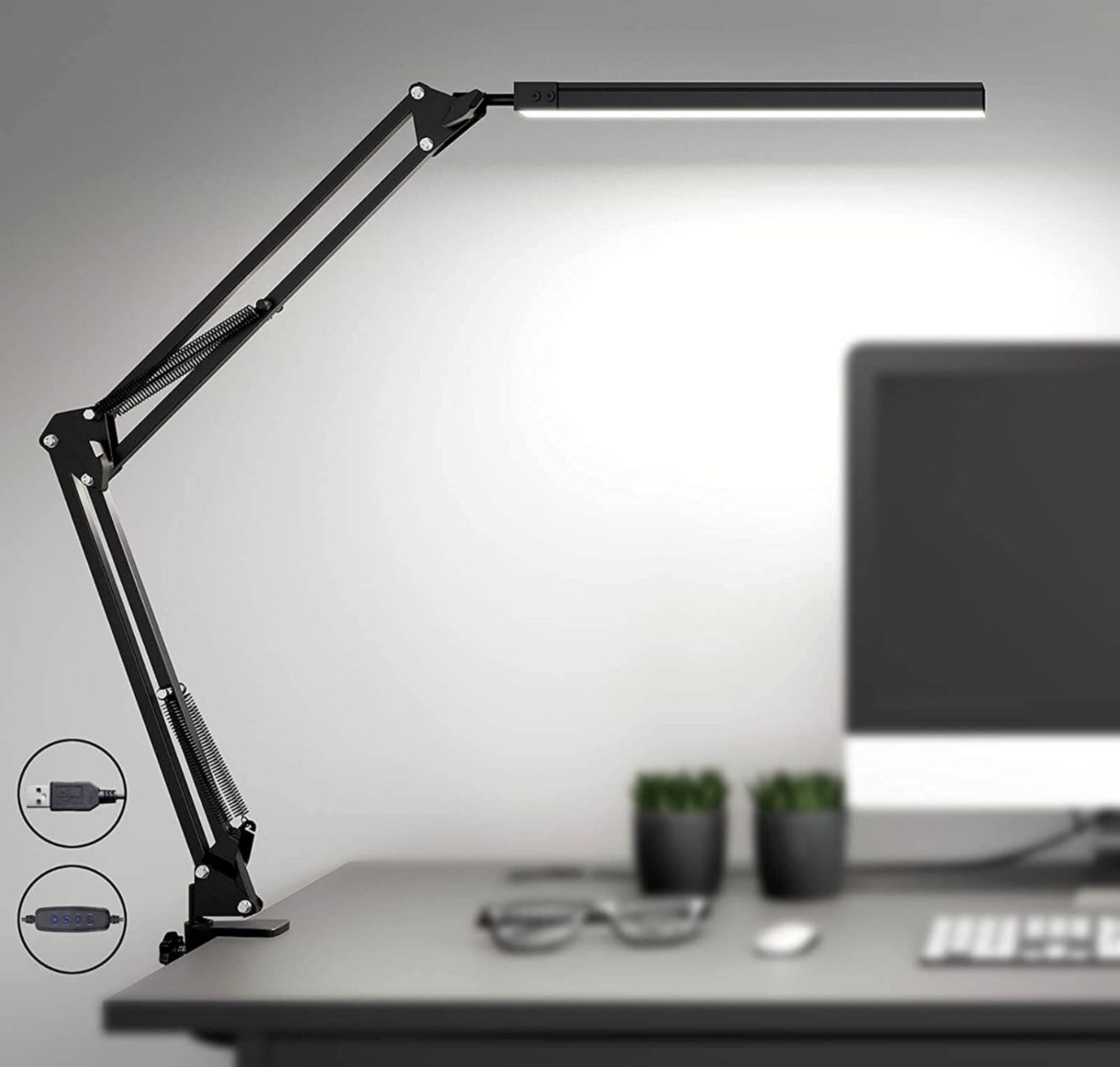 RRP £29.99 Skyleo LED Desk Lamp with Clip Swing Arm Eye Protection USB Lamp