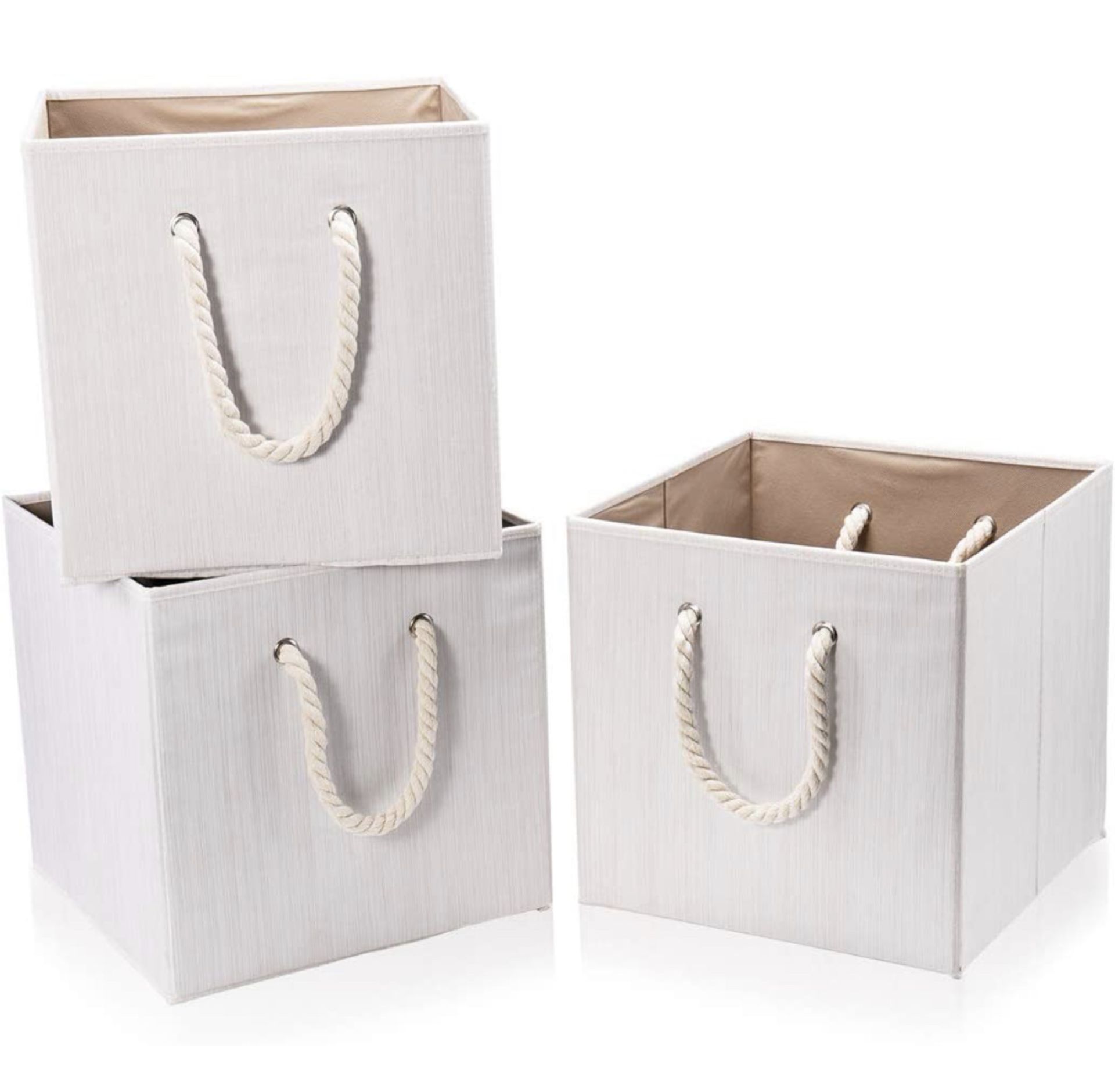 RRP £24.99 Robuy Storage Cube Basket Set of 3 Foldable Canvas Fabric Boxes Cotton Rope Handles