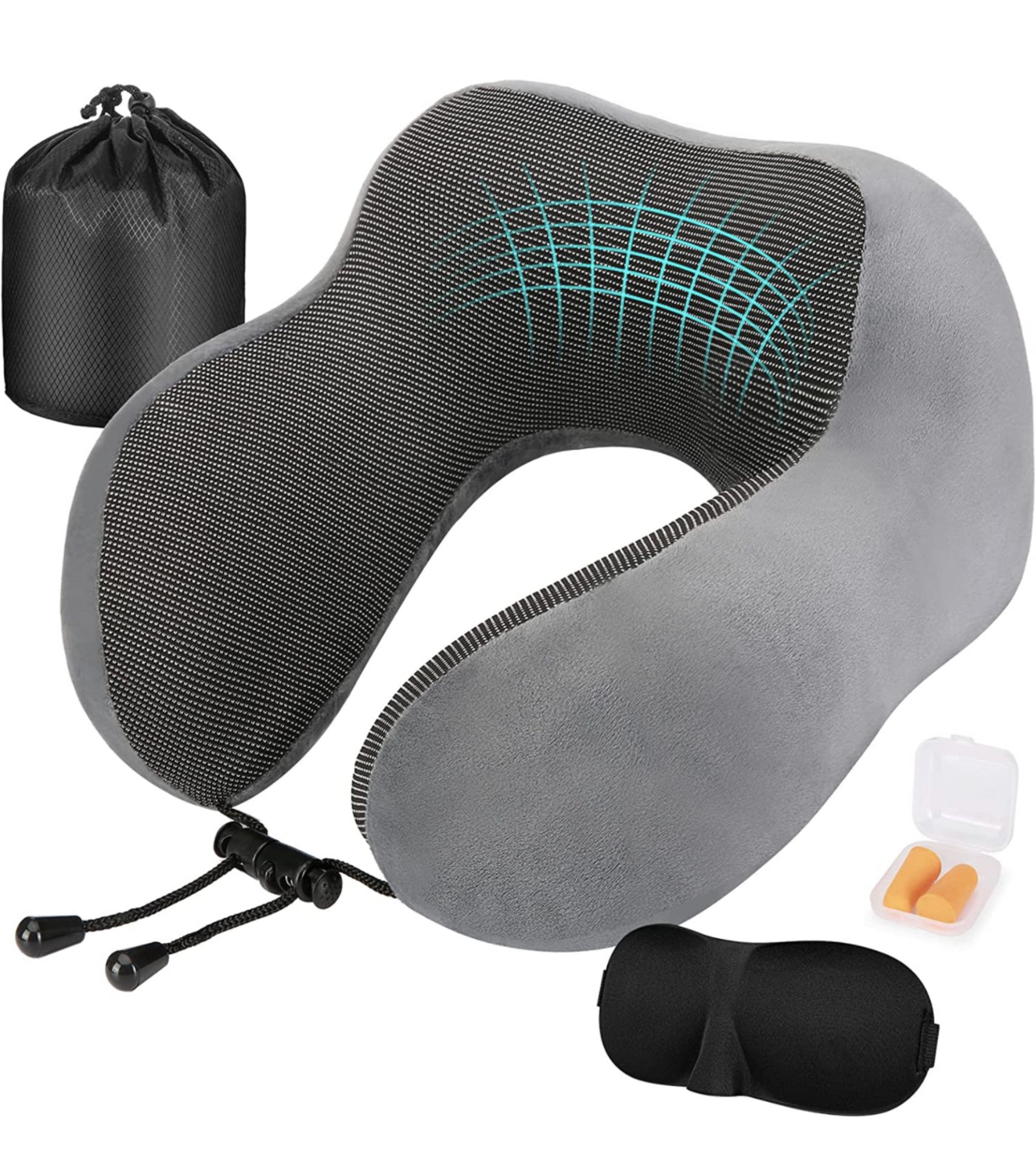 RRP £17.99 Eono Neck Pillow Memory Foam Travel Pillow Neck Support Travel Kit