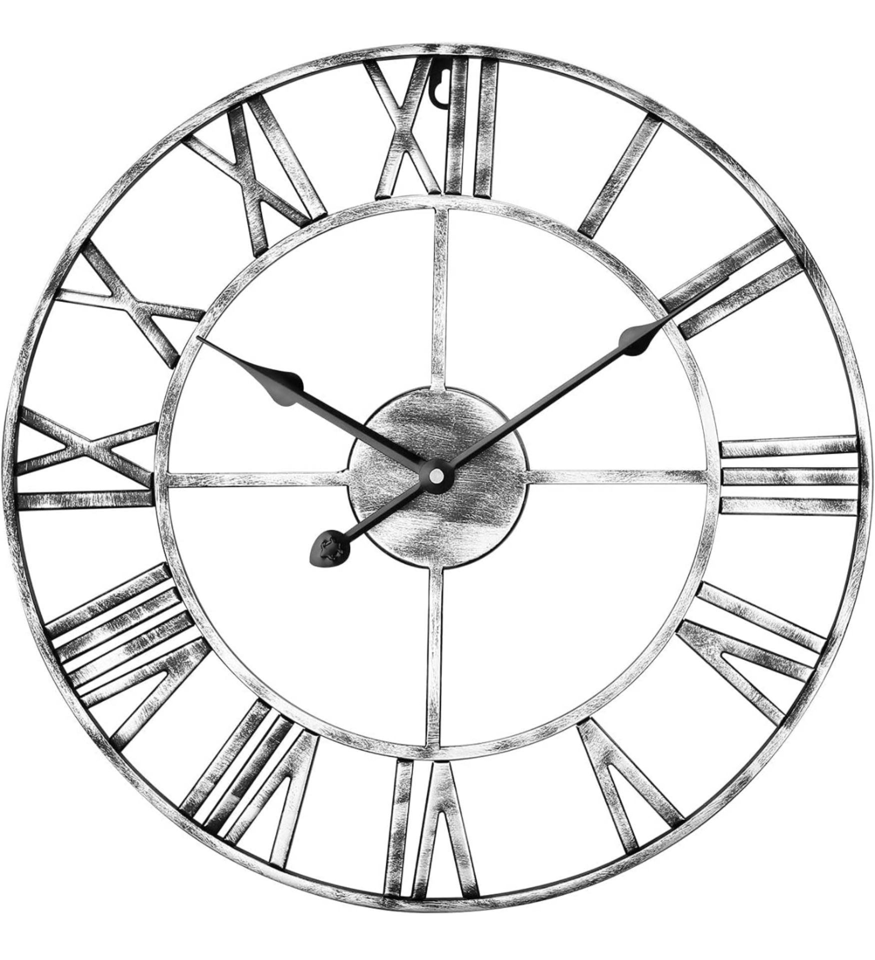 Wall Clock 40cm Large Skeleton Roman Numerals Wall Clock, Silver RRP £29.99