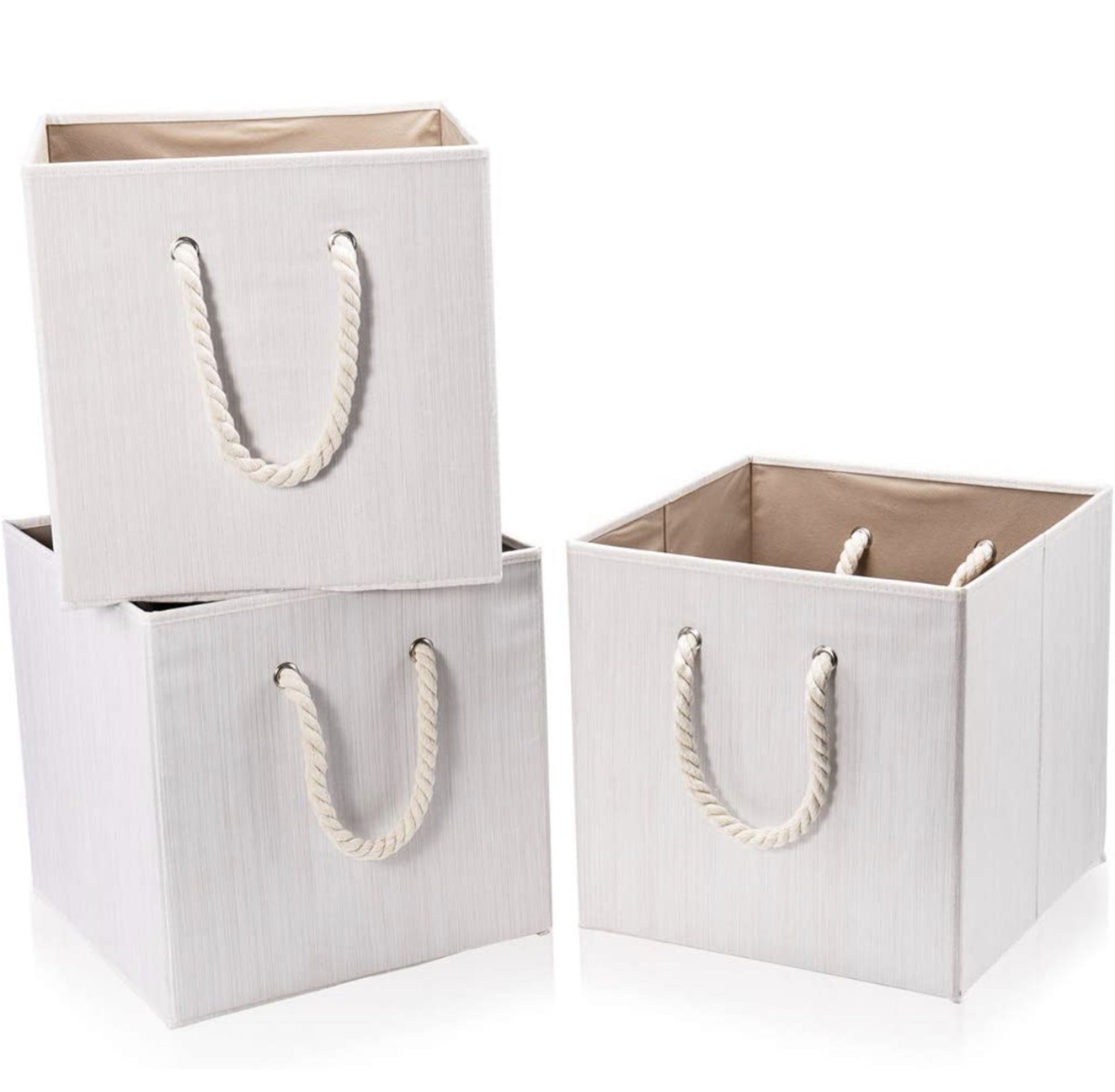 RRP £24.99 Robuy Storage Cube Basket Set of 3 Foldable Canvas Fabric Boxes Cotton Rope Handles