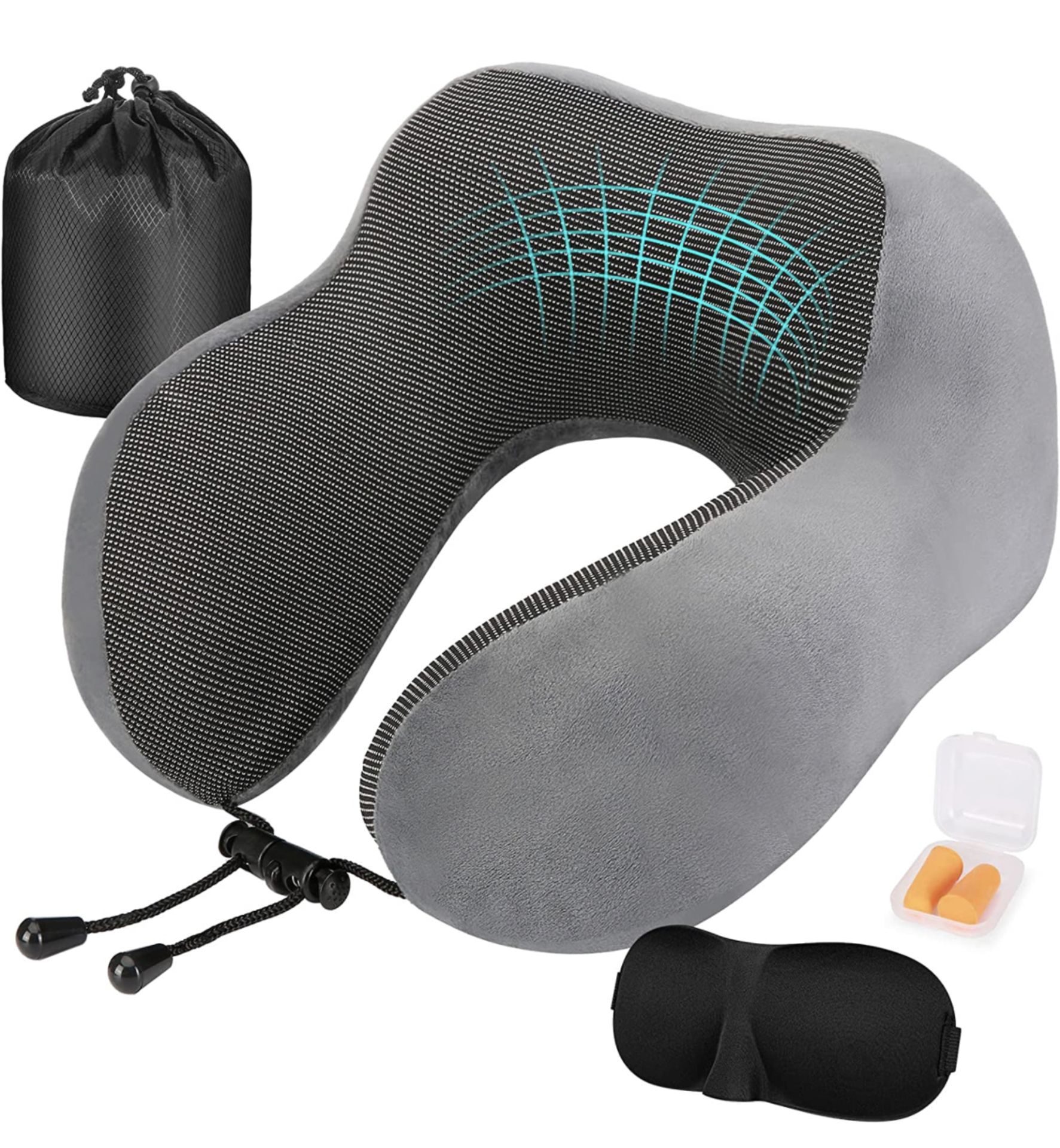 RRP £17.99 Eono Neck Pillow Memory Foam Travel Pillow Neck Support Travel Kit