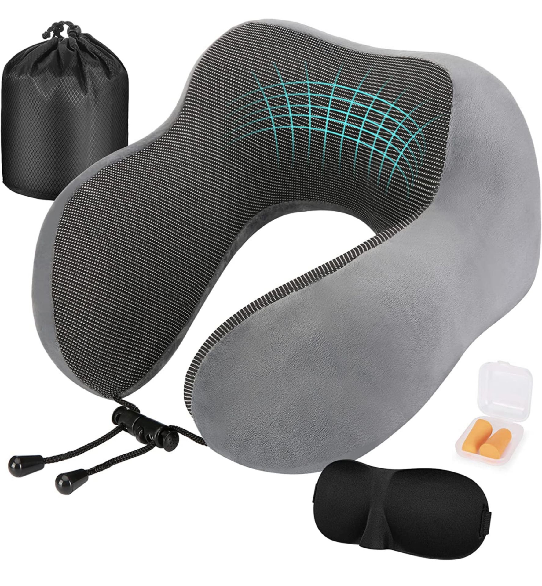 RRP £17.99 Eono Neck Pillow Memory Foam Travel Pillow Neck Support Travel Kit