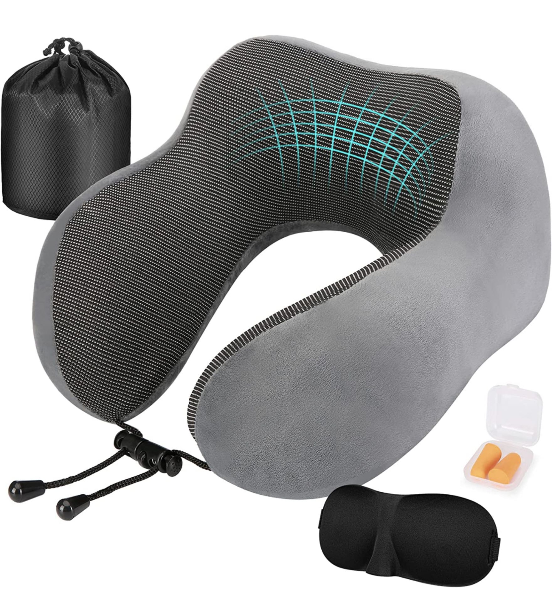 RRP £17.99 Eono Neck Pillow Memory Foam Travel Pillow Neck Support Travel Kit