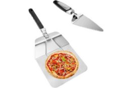 RRP £20.99 Fangze 10x12" Stainless Steel Pizza Peel Folding Handle Shovel Paddle And Cutter Set