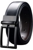 RRP £28 Set of 2 x Maikun Men's Reversible Black/Brown Leather Belt, 32-34"