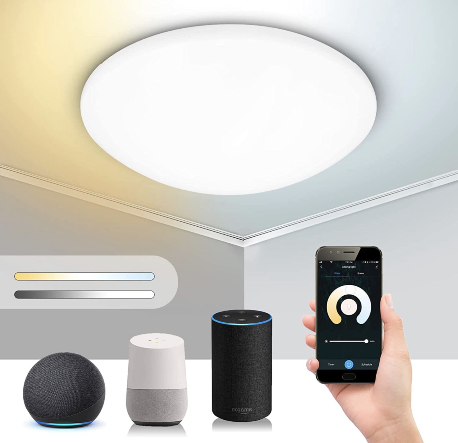 RRP £26.99 SYLSTAR Smart LED Ceiling Light, 20W 1500LM APP Control/ Voice Control Ceiling Light