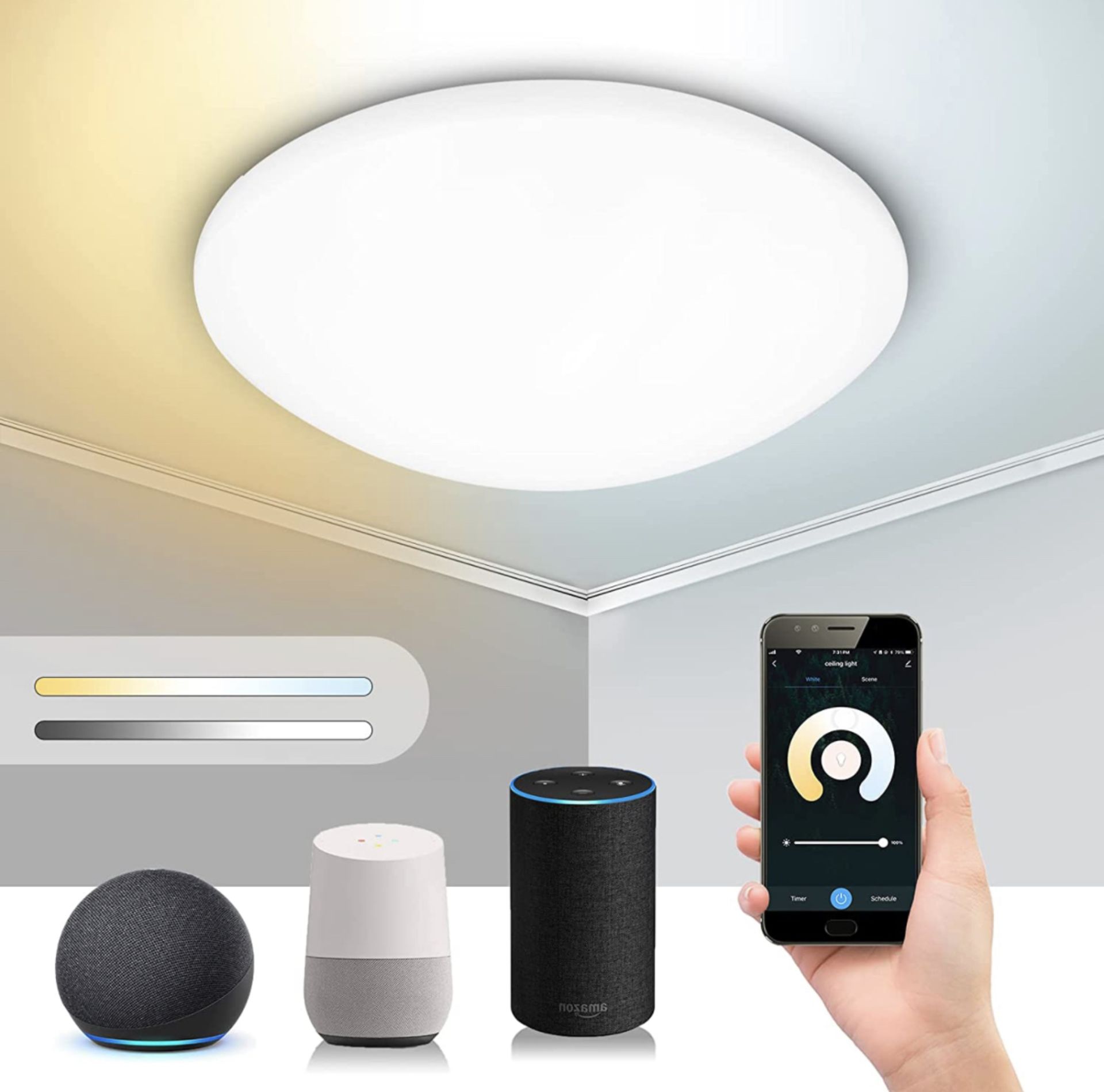 RRP £26.99 SYLSTAR Smart LED Ceiling Light, 20W 1500LM APP Control/ Voice Control Ceiling Light