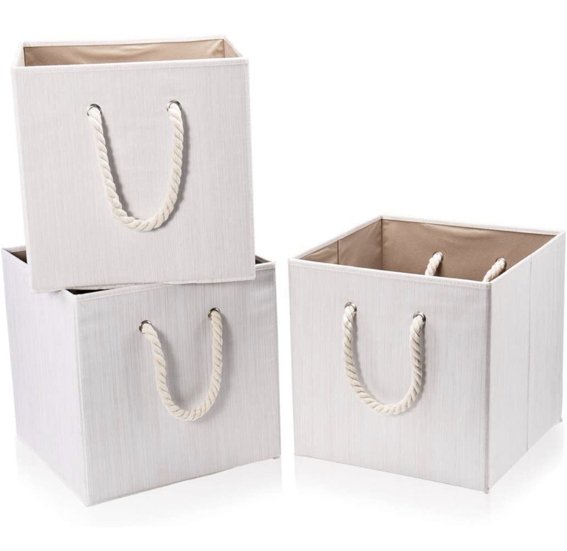 RRP £24.99 Robuy Storage Cube Basket Set of 3 Foldable Canvas Fabric Boxes Cotton Rope Handles