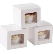 RRP £24.99 Komonee 100 x Cupcake Boxes Individual White Single Fairy Cake Boxes