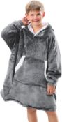 RRP £29.99 Topblan Blanket Hoodie for Kids, Wearable Hoodie Blanket Warm Flannel and Sherpa
