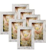 RRP £24.99 Petaflop 6x4 Photo Frames Set of 7 Distressed White Frames, Wall or Tabletop