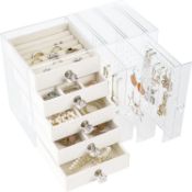 Jucoan Acrylic Jewelry Box with 5 Drawers, Clear Earring Holder, Velvet Jewelry Organizer