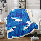 RRP £19.99 Loussiesd Shark Throw Blanket for Kids Marine Life Ocean Fleece Blanket