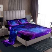 RRP £24.99 Loussiesd Galaxy Bedding Set Kids Starry Sky Blue Bed Sheet Set, Double