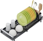RRP £19.99 OROPY Expandable Dish Drainer, Small Compact Dish Drying Rack with Utensil Holder