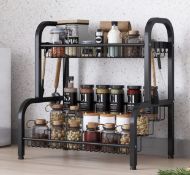 RRP £27.99 UMDONX Spice Rack 2 Tier Kitchen Countertop Stainless Steel Spice Rack with Hooks