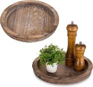 RRP £25.99 Hanobe Rustic Wooden Serving Trays Set of 2 Round Wood Decorative Vintage