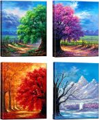 RRP £20.99 NUOLAN 4 Seasons Modern Landscape 4 Panels Framed Canvas Print Wall Art