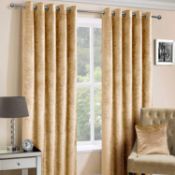 RRP £29.99 HOMESCAPES Gold Crushed Velvet Luxury Lined Eyelet Curtain Pair 117x182cm