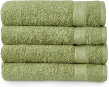 RRP £29.99 Welhome Basic 100% Cotton Towel (Sage Green)- Set of 4 Bath Towels